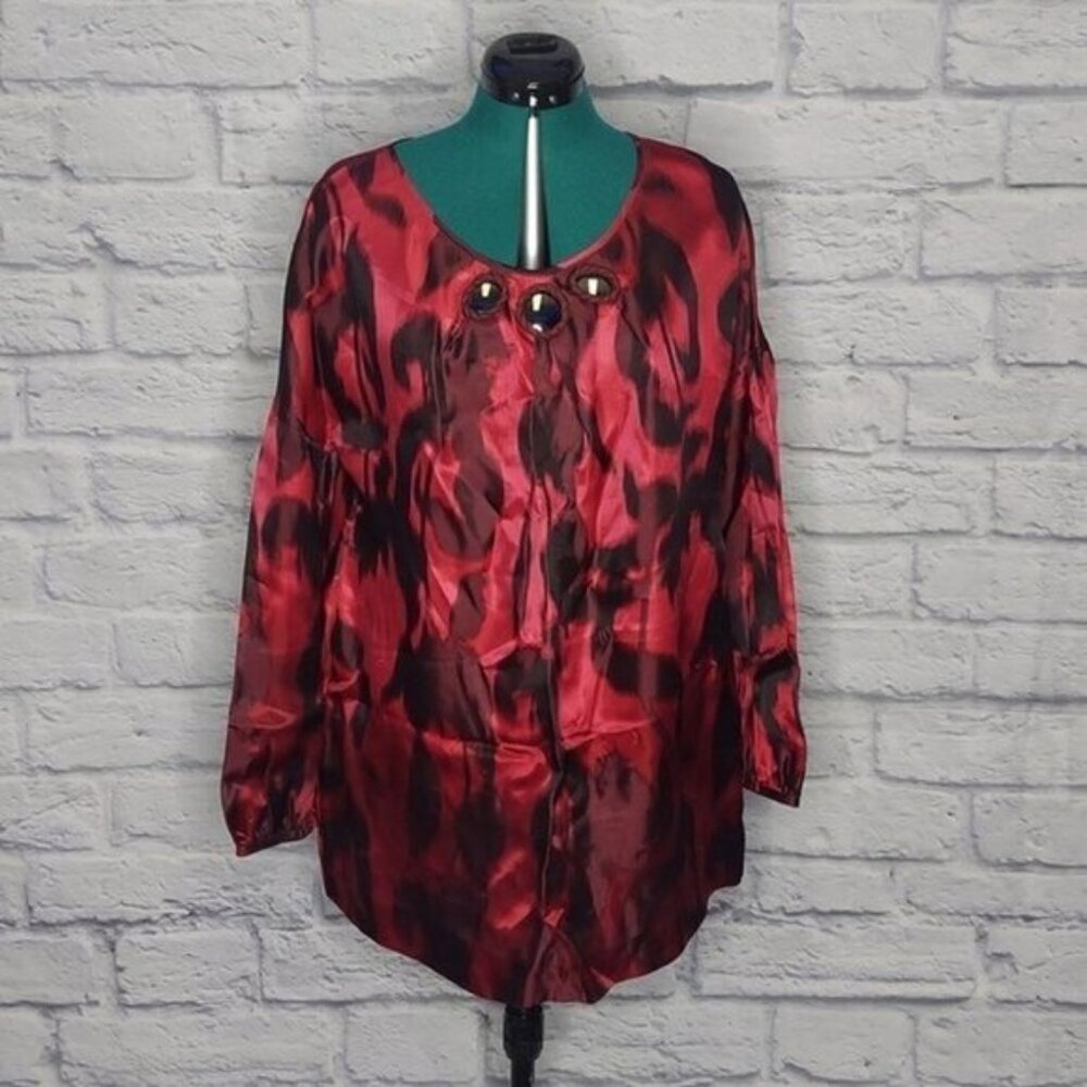 *PIAZZA Sempione Womens Maroon printed silk blend long sleeve blouse Sz 12